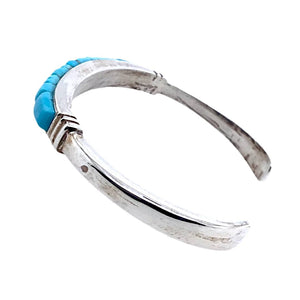 Native American Bracelet - Navajo Sleeping Beauty Turquoise Inlaid Row Sterling Silver Cuff Bracelet - Native American
