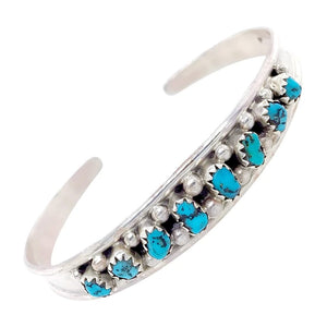 Native American Bracelet - Navajo Sleeping Beauty Turquoise Row Sterling Silver Cuff Bracelet - Elton Cadman