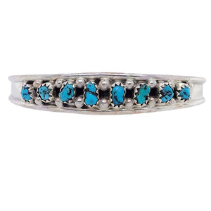 Native American Bracelet - Navajo Sleeping Beauty Turquoise Row Sterling Silver Cuff Bracelet - Elton Cadman