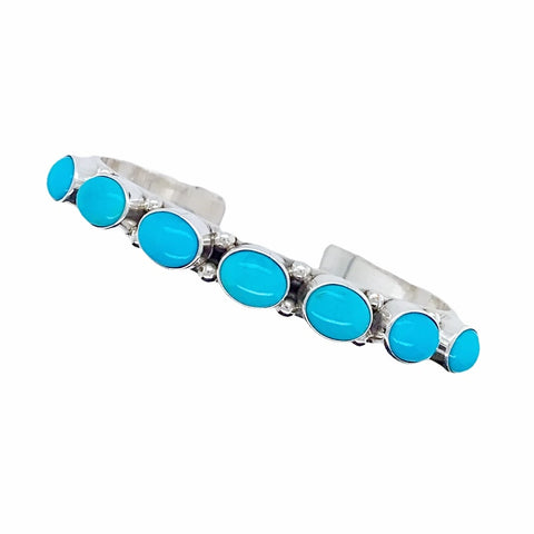 Image of Native American Bracelet - Navajo Sleeping Beauty Turquoise Row Sterling Silver Cuff Bracelet - Native American