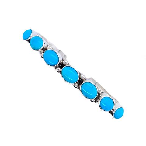 Image of Native American Bracelet - Navajo Sleeping Beauty Turquoise Row Sterling Silver Cuff Bracelet - Native American