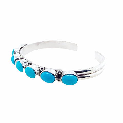 Image of Native American Bracelet - Navajo Sleeping Beauty Turquoise Row Sterling Silver Cuff Bracelet - Native American