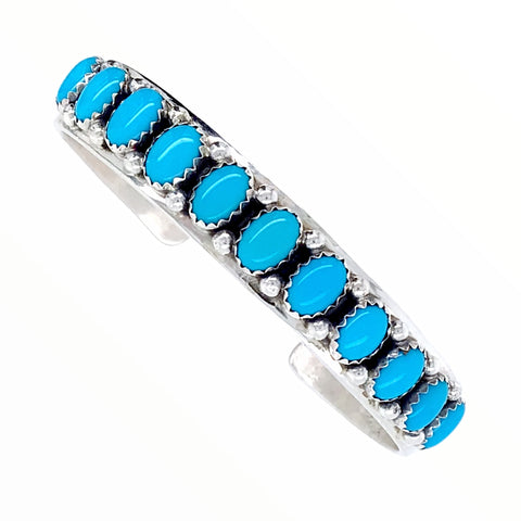 Image of Native American Bracelet - Navajo Sleeping Beauty Turquoise Row Sterling Silver Cuff Bracelet - Paul Livingston - Native American