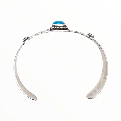 Image of Native American Bracelet - Navajo Sleeping Beauty Turquoise Stamped Sterling Silver Cuff Bracelet - Native American