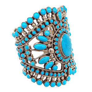 Native American Bracelet - Navajo Sleeping Beauty Turquoise Sterling Silver Cuff Bracelet - A. Lister