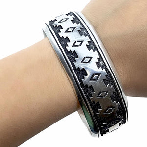 Native American Bracelet - Navajo Southwest Engraved Sterling Silver Heavy-Gauge Cuff Bracelet - T & R Singer - Native American