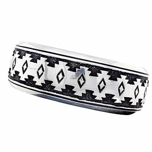 Native American Bracelet - Navajo Southwest Engraved Sterling Silver Heavy-Gauge Cuff Bracelet - T & R Singer - Native American