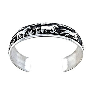 Native American Bracelet - Navajo Southwest Wild Horses Storyteller Sterling Silver Cuff Bracelet - T & R Singer - Native American