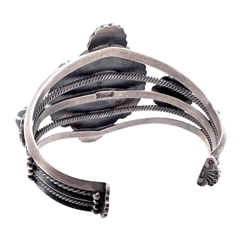 Native American Bracelet - Navajo Spider Web Turquoise Embellished Silver Bracelet - Pawn