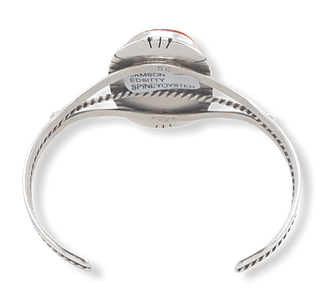 Native American Bracelet - Navajo Spiny Oyster Bracelet With Silver Twist Embellishment - Samson Edsitty