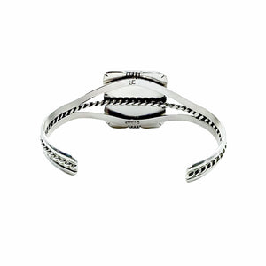 Native American Bracelet - Navajo Square White Buffalo Stone Twist-Wire Sterling Silver Bracelet - Samson Edsitty - Native American