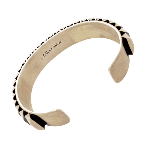 Image of Native American Bracelet - Navajo Sterling Silver Stamped Bracelet - L,T