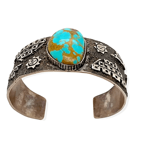 Image of Native American Bracelet - Navajo Storyteller Sterling Silver Royston Turquoise Cuff Bracelet