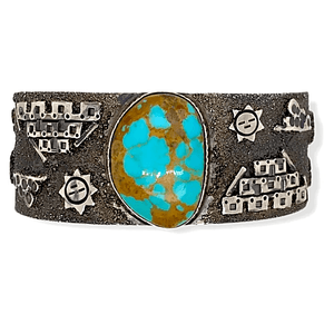 Native American Bracelet - Navajo Storyteller Sterling Silver Royston Turquoise Cuff Bracelet