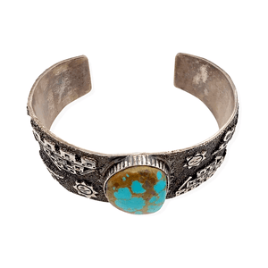 Native American Bracelet - Navajo Storyteller Sterling Silver Royston Turquoise Cuff Bracelet