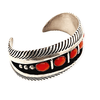 Native American Bracelet - Navajo Tapered Cuff Bracelet With Coral - L. James