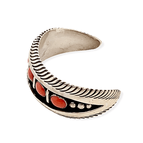 Image of Native American Bracelet - Navajo Tapered Cuff Bracelet With Coral - L. James