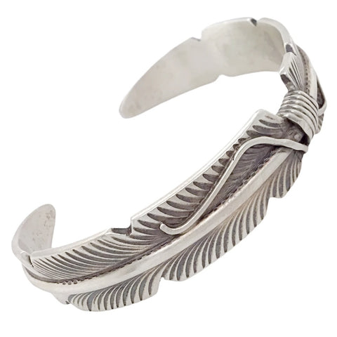 Image of Native American Bracelet - Navajo Tapered Feather Oxidized Heavy Gauge Sterling Silver Cuff Bracelet - Chris Charley