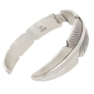 Native American Bracelet - Navajo Tapered Feather Oxidized Heavy Gauge Sterling Silver Cuff Bracelet - Chris Charley
