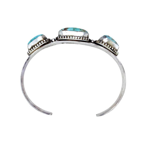 Image of Native American Bracelet - Navajo Thin Band Dry Creek Turquoise Row Sterling Silver Cuff Bracelet - Bobby Johnson - Native American