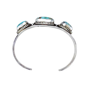 Native American Bracelet - Navajo Thin Band Dry Creek Turquoise Row Sterling Silver Cuff Bracelet - Bobby Johnson - Native American