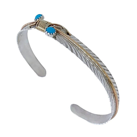 Image of Native American Bracelet - Navajo Thin Feather 12k Gold Fill & Sterling Silver Bracelet - Melvin Vandever - Native American