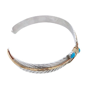 Native American Bracelet - Navajo Thin Feather 12k Gold Fill & Sterling Silver Bracelet - Melvin Vandever - Native American