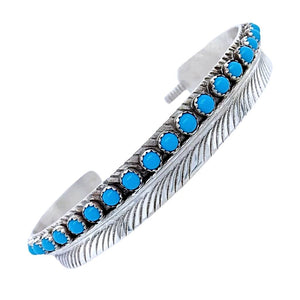 Native American Bracelet - Navajo Thin Feather Turquoise Row Sterling Silver Bracelet - Native American