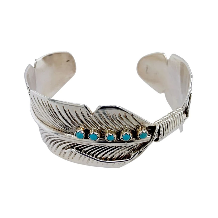 Native outlet American Navajo Sterling Silver Turquoise Feather Cuff Bracelet - Aaron Davis