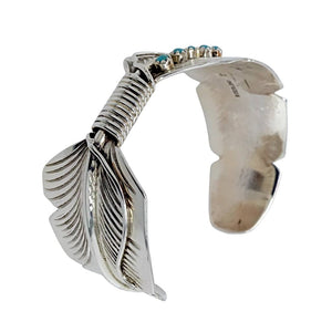 Native American Bracelet - Navajo Turquoise Feather Sterling Silver Cuff Bracelet - Aaron Davis - Native American