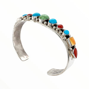 Native American Bracelet - Navajo Turquoise, Gaspeite, Coral & Spiny Oyster Multi-stone Sterling Silver Cuff Bracelet - Bobby Johnson - Native American