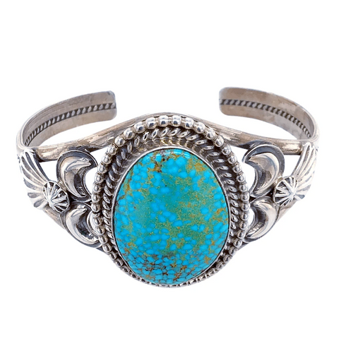 Image of Native American Bracelet - Navajo Turquoise Mountain Spider Web Sterling Silver Bracelet - Mary Ann Spencer