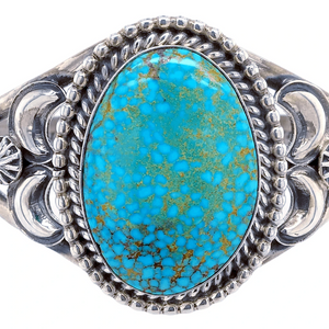 Native American Bracelet - Navajo Turquoise Mountain Spider Web Sterling Silver Bracelet - Mary Ann Spencer