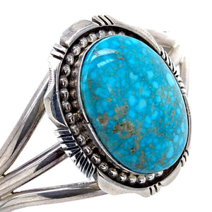 Native American Bracelet - Navajo Turquoise Mountain Spider Web Turquoise Sterling Bracelet - Eugene Belone