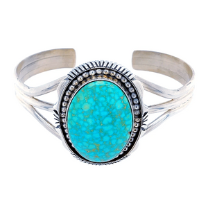 Native American Bracelet - Navajo Turquoise Mountain Spider Web Turquoise Sterling Silver Bracelet - Eugene Belone
