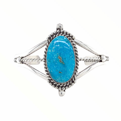 Image of Native American Bracelet - Navajo Turquoise Oval Stone Sterling Silver Bracelet - Samson Edsitty - Native American