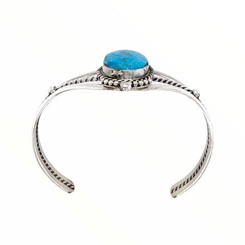 Image of Native American Bracelet - Navajo Turquoise Oval Stone Sterling Silver Bracelet - Samson Edsitty - Native American