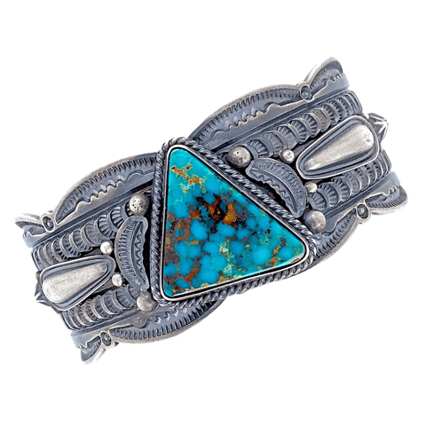 Image of Native American Bracelet - Navajo Turquoise Triangle Embellished Silver Cuff Bracelet - Pawn