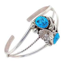 Sold Navajo Two Stone Sleeping Beauty Turquoise Flower Sterling