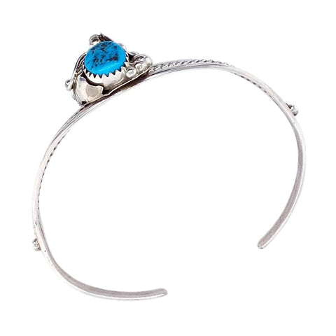 Image of Native American Bracelet - Navajo Two Stone Sleeping Beauty Turquoise Flower Sterling Silver Cuff Bracelet - Max Calladitto