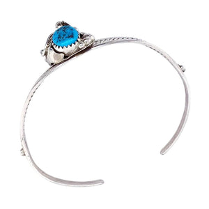 Native American Bracelet - Navajo Two Stone Sleeping Beauty Turquoise Flower Sterling Silver Cuff Bracelet - Max Calladitto