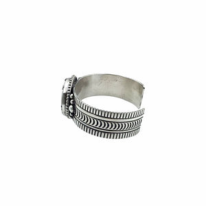 Native American Bracelet - Navajo White Buffalo Circle Stone Stamped Heavy-Gauge Sterling Silver Cuff Bracelet - Rick Enriquez - Native American
