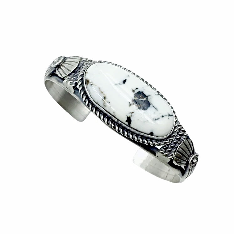 sold Navajo White Buffalo Long Oval Stone Stamped Sterling Silver