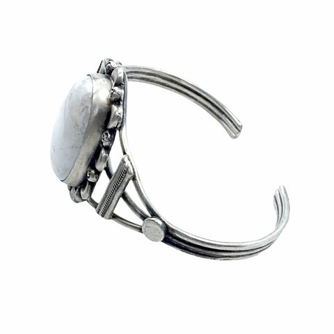 Image of Native American Bracelet - Navajo White Buffalo Oval Sterling Silver Twist Wire Bracelet - Sheila Becenti - Native American