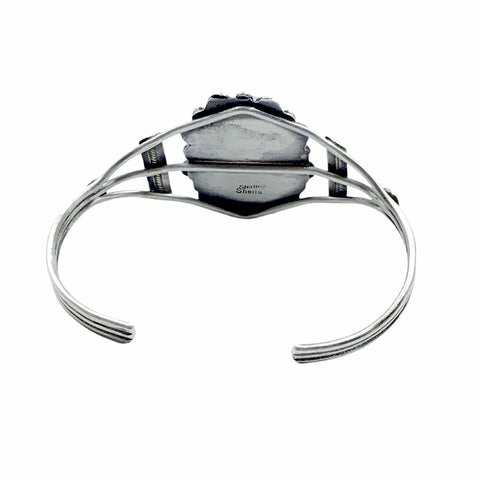 Image of Native American Bracelet - Navajo White Buffalo Oval Sterling Silver Twist Wire Bracelet - Sheila Becenti - Native American