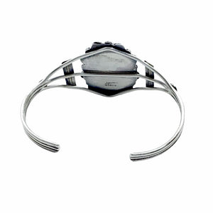 Native American Bracelet - Navajo White Buffalo Oval Sterling Silver Twist Wire Bracelet - Sheila Becenti - Native American