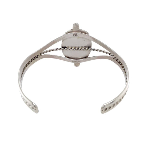 Image of Native American Bracelet - Navajo White Buffalo Oval Stone Sterling Silver Bracelet - Samson Edsitty - Native American