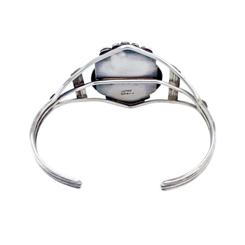 Image of Native American Bracelet - Navajo White Buffalo Oval Stone Sterling Silver Cuff Bracelet - Sheila Becenti - Native American