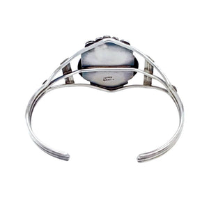 Native American Bracelet - Navajo White Buffalo Oval Stone Sterling Silver Cuff Bracelet - Sheila Becenti - Native American