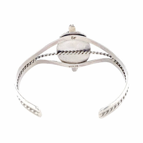 Image of Native American Bracelet - Navajo White Buffalo Oval Stone Twist Wire Sterling Silver Bracelet - Samson Edsitty - Native American